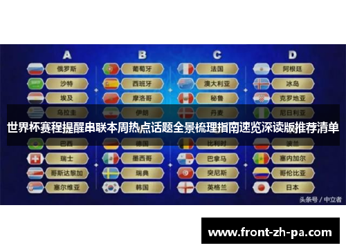 世界杯赛程提醒串联本周热点话题全景梳理指南速览深读版推荐清单