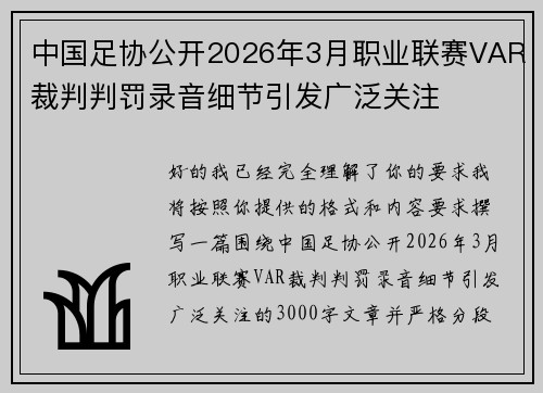 中国足协公开2026年3月职业联赛VAR裁判判罚录音细节引发广泛关注