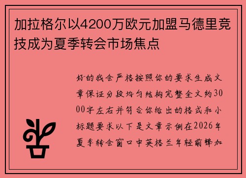 加拉格尔以4200万欧元加盟马德里竞技成为夏季转会市场焦点